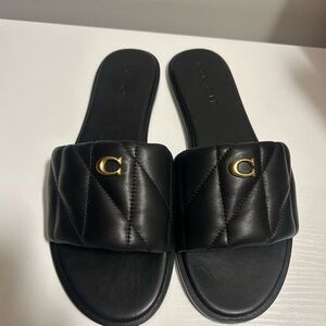 Coach holly leather Black Quilted Slides with Gold Logo